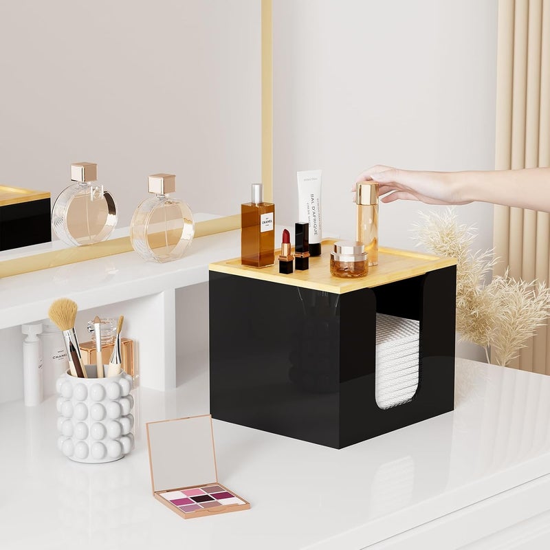 VITVITI Disposable Face Towel Holder Box, Acrylic Facial Towel Container for XL Clean Skin Club, Large Disposable Face Towels Storage with Bamboo Lid, for Bathroom, Vanity Makeup, Black - Image 4